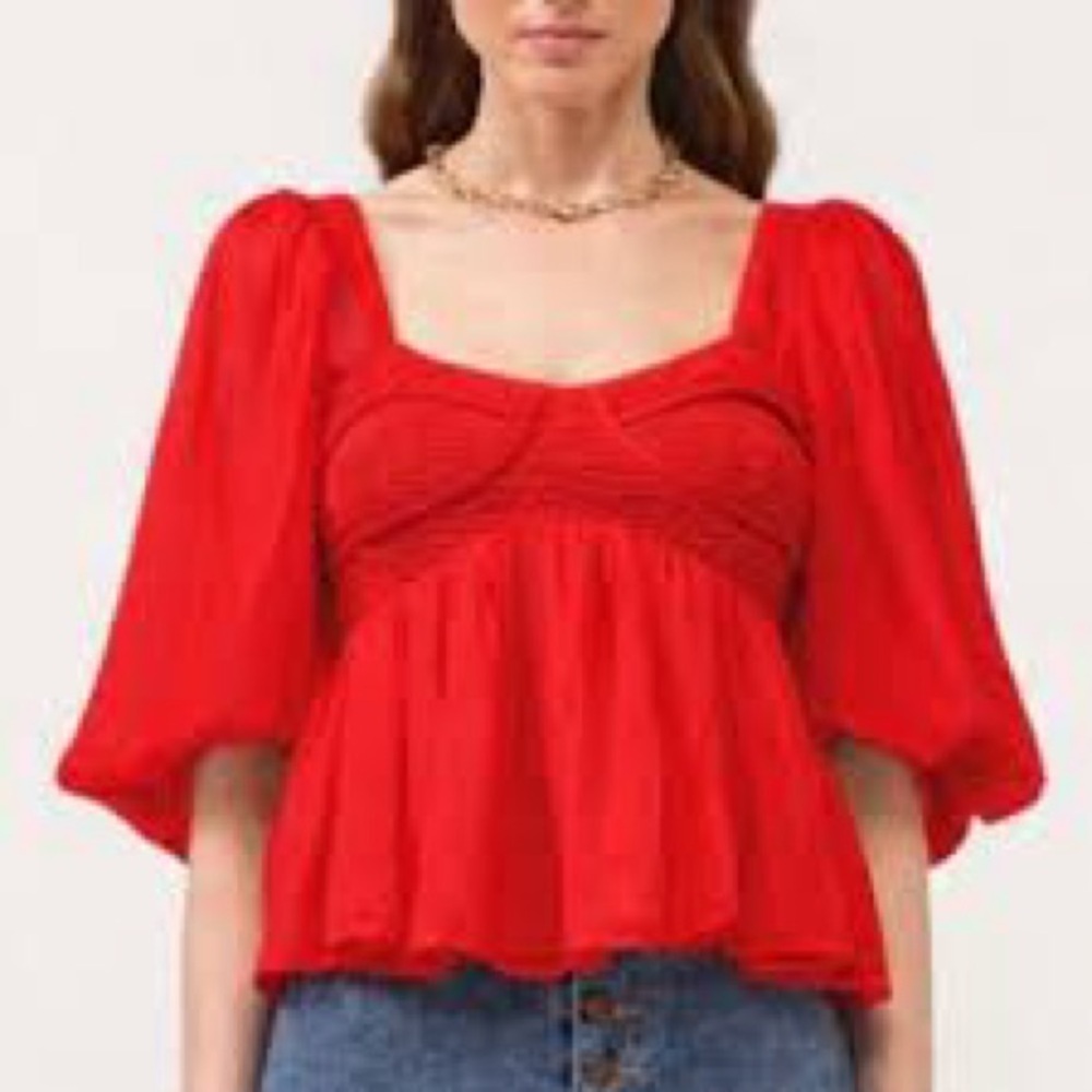 Chic Scarlet Blouse with Puff Sleeves Size S 75% rayón 25% polyester 100% Cotton